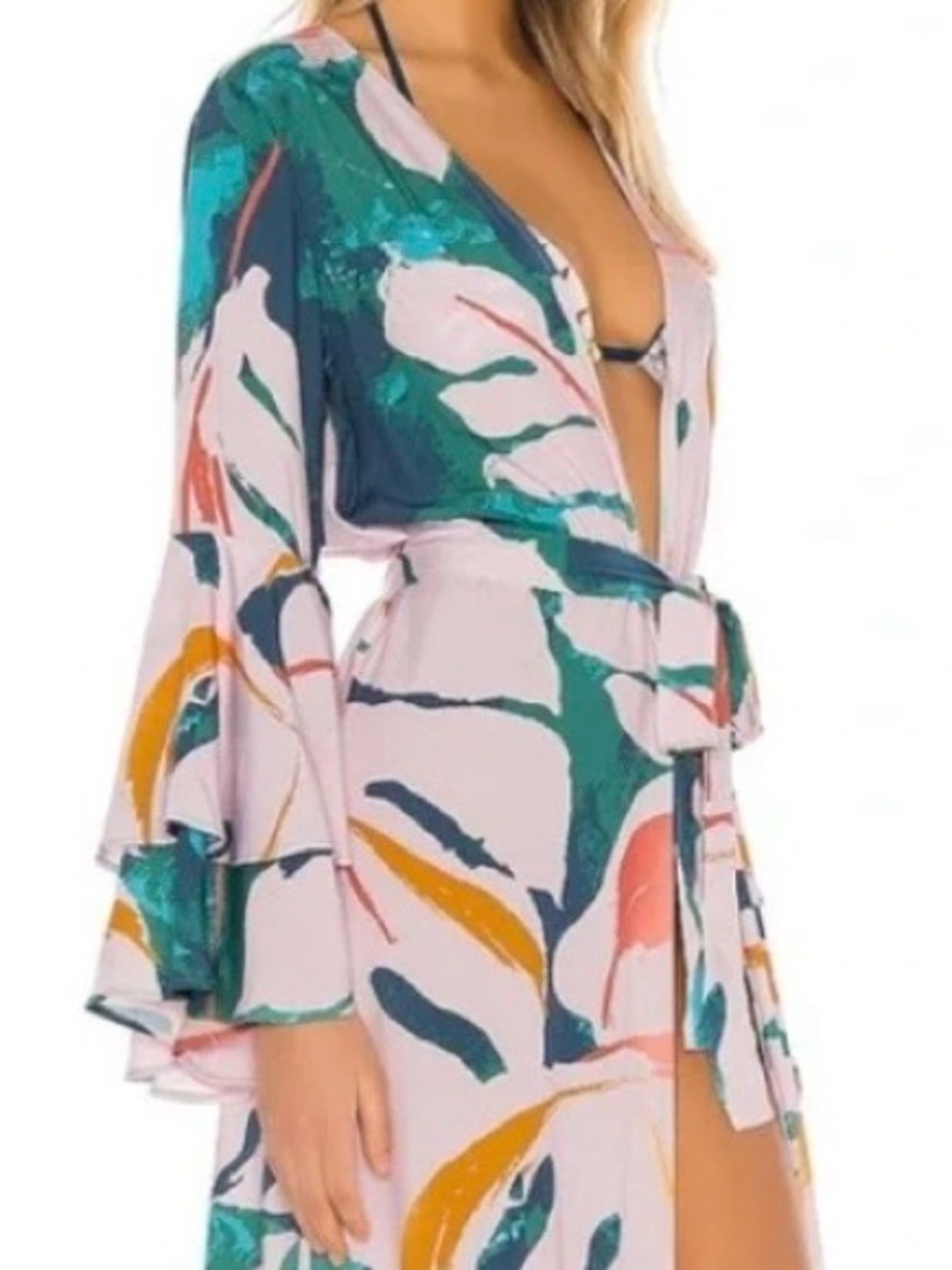 Maaji Abstract Watercolor Coverup Kimono - Teal, Mustard, Pink
